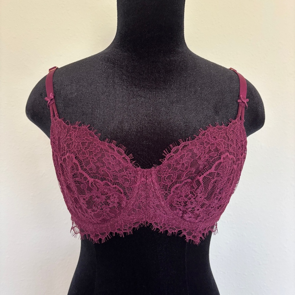 Victoria's Secret Dream Angels Wicked Unlined Balconette Burgundy Lace Bra